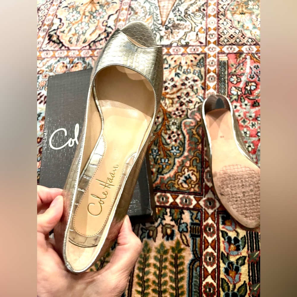 Cole Haan peep toe stacked heels